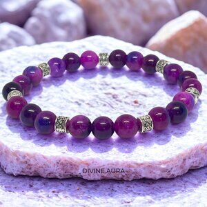 Purple Sugilite Gemstone Beaded Bracelet - 8mm Stretchy Crystal Jewelry